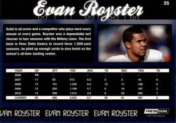 2011 Press Pass - Reflectors #35 Evan Royster Back