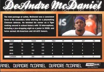 2011 Press Pass - Reflectors Purple #11 DeAndre McDaniel Back