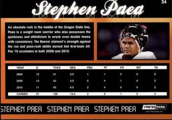 2011 Press Pass - Reflectors Purple #34 Stephen Paea Back