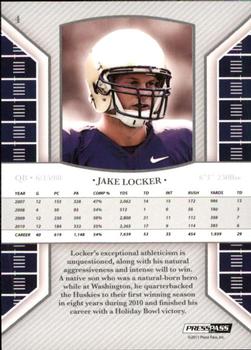 2011 Press Pass Legends - Bronze #4 Jake Locker Back