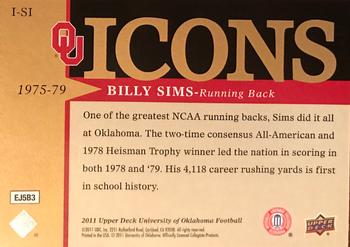 2011 Upper Deck University of Oklahoma - Icons #I-SI Billy Sims Back