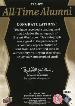 2011 Upper Deck University of Texas - All-Time Alumni Autographs #ATA-BW Bryant Westbrook Back