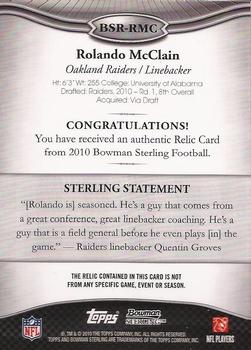 2010 Bowman Sterling - Refractors #BSRRMC Rolando McClain Back