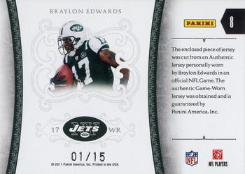 2010 Playoff National Treasures - Colossal Materials Position Prime #8 Braylon Edwards Back