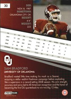 2010 Press Pass - Reflectors Solo #30 Sam Bradford  Back