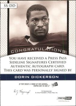 2010 Press Pass PE - Sideline Signatures Gold Red Ink #SSDD Dorin Dickerson Back