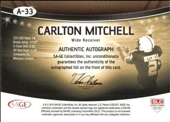 2010 SAGE - Autographs Platinum #A-33 Carlton Mitchell  Back