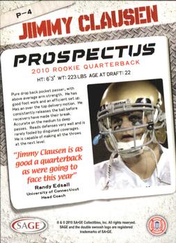 2010 SAGE HIT - Prospectus #P4 Jimmy Clausen  Back