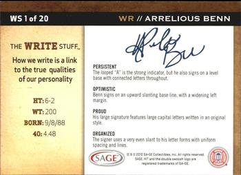 2010 SAGE HIT - Write Stuff #WS1 Arrelious Benn  Back