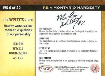 2010 SAGE HIT - Write Stuff #WS6 Montario Hardesty  Back