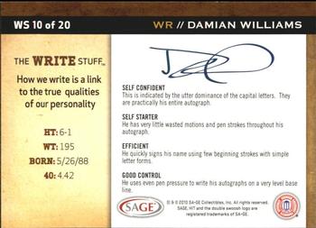 2010 SAGE HIT - Write Stuff #WS10 Damian Williams  Back