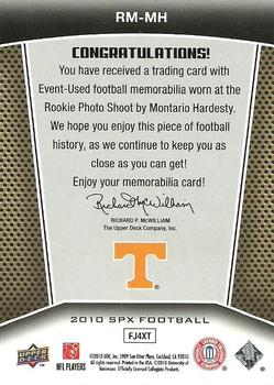 2010 SPx - Rookie Materials #RM-MH Montario Hardesty  Back