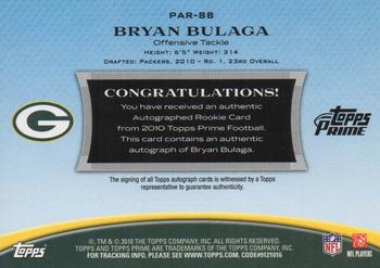 2010 Topps Prime - Rookie Autographs #PAR-BB Bryan Bulaga Back