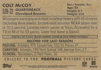 2010 Topps - 1952 Bowman Tan Back #52B-22 Colt McCoy  Back