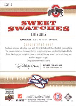 2010 Upper Deck NCAA Sweet Spot - Sweet Swatches #SSW-15 Beanie Wells  Back