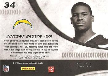 2011 Donruss Elite - New Breed Jersey Autographs Prime #34 Vincent Brown Back