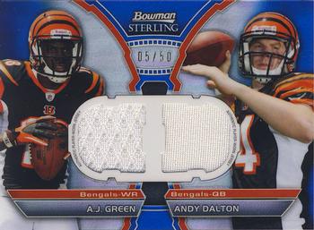 2011 Bowman Sterling - Dual Jersey Box Topper Blue Refractors #BSDR-GD A.J. Green / Andy Dalton Front