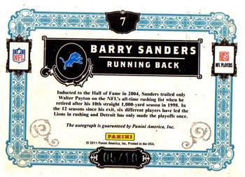 2011 Panini Gold Standard - Hall of Gold Autographs #7 Barry Sanders Back