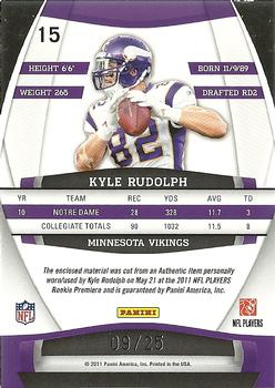 2011 Panini Gridiron Gear - Rookie Gridiron Gems Jerseys #15 Kyle Rudolph Back