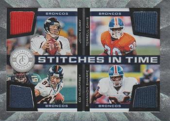 2011 Panini Totally Certified - Stitches in Time #9 John Elway / Terrell Davis / Ed McCaffrey / Shannon Sharpe Front