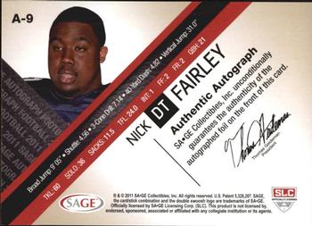 2011 SAGE - Autographs Master Edition #A-9 Nick Fairley Back