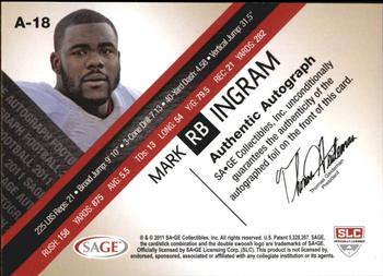 2011 SAGE - Autographs Master Edition #A-18 Mark Ingram Back