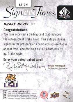 2011 SP Authentic - Sign of the Times #ST-DN Drake Nevis Back