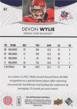 2012 Upper Deck #84 Devon Wylie Back