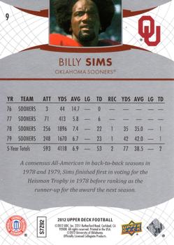 2012 Upper Deck #9 Billy Sims Back