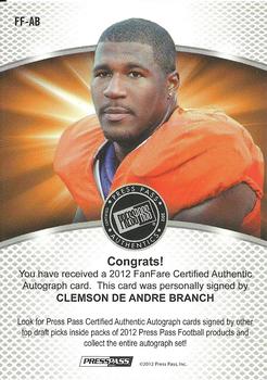 2012 Press Pass Fanfare #FF-AB Andre Branch Back