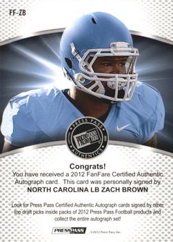 2012 Press Pass Fanfare #FF-ZB Zach Brown Back