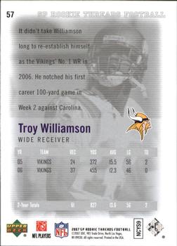 2007 SP Rookie Threads #57 Troy Williamson Back