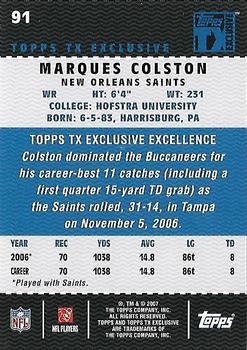 2007 Topps TX Exclusive #91 Marques Colston Back