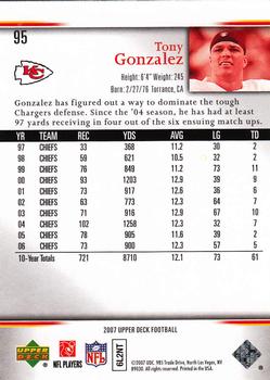 2007 Upper Deck #95 Tony Gonzalez Back