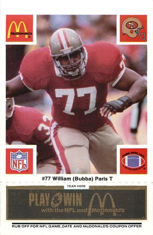 1986 McDonald's San Francisco 49ers - Full Game Pieces - Week 2 Black/Gray Tab #NNO Bubba Paris Front