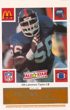 1986 McDonald's All-Star Team - Full Game Pieces: Week 3 Gold/Orange Tab #NNO Lawrence Taylor Front