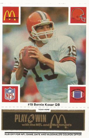 1986 McDonald's Cleveland Browns - Full Game Pieces - Week 2 Black/Gray Tab #NNO Bernie Kosar Front