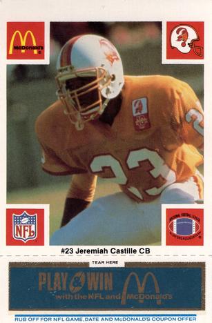 1986 McDonald's Tampa Bay Buccaneers - Full Game Pieces - Week 1 Blue Tab #NNO Jeremiah Castille Front