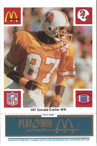 1986 McDonald's Tampa Bay Buccaneers - Full Game Pieces - Week 1 Blue Tab #NNO Gerald Carter Front