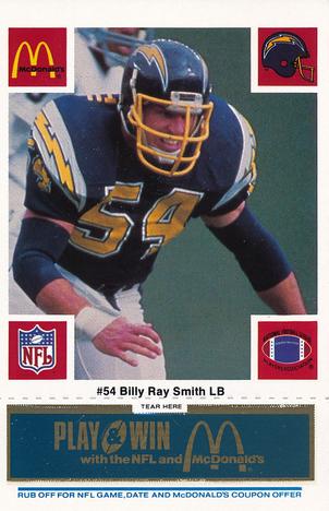 1986 McDonald's San Diego Chargers - Full Game Pieces - Week 1 Blue Tab #NNO Billy Ray Smith Front