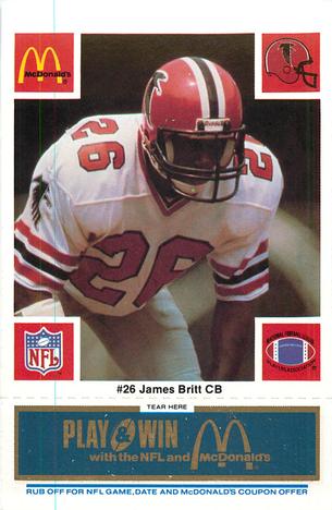 1986 McDonald's Atlanta Falcons - Full Game Pieces: Week 1 Blue Tab #NNO James Britt Front