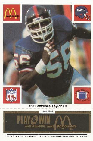 1986 McDonald's New York Giants - Full Game Pieces - Week 2 Black/Gray Tab #NNO Lawrence Taylor Front