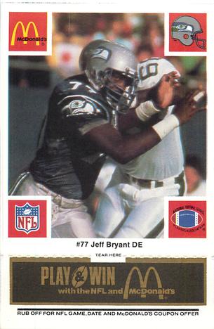 1986 McDonald's Seattle Seahawks - Full Game Pieces - Week 2 Black/Gray Tab #NNO Jeff Bryant Front