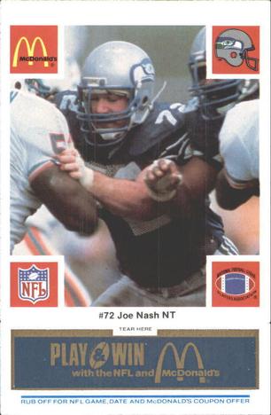 1986 McDonald's Seattle Seahawks - Full Game Pieces - Week 1 Blue Tab #NNO Joe Nash Front
