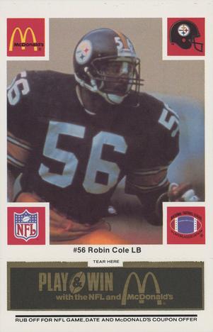1986 McDonald's Pittsburgh Steelers - Full Game Pieces - Week 2 Black/Gray Tab #NNO Robin Cole Front