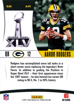 2011 Score - Green Bay Packers Super Bowl XLV #SB AR Aaron Rodgers Back
