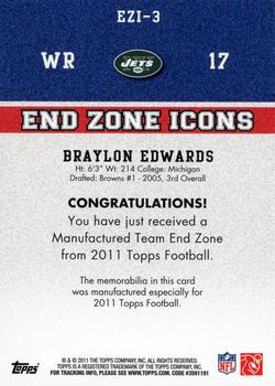 2011 Topps - End Zone Icons Patches #EZI-3 Braylon Edwards Back