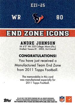 2011 Topps - End Zone Icons Patches #EZI-25 Andre Johnson Back