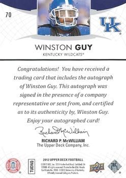 2012 Upper Deck - Rookie Autographs #70 Winston Guy Back