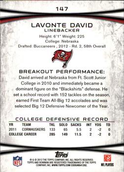 2012 Bowman #147 Lavonte David Back